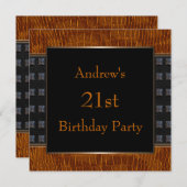 ブラックブラウンレザーマン21st誕生日パーティー 招待状 (正面/裏面)