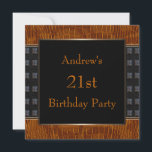 ブラックブラウンレザーマン21st誕生日パーティー 招待状<br><div class="desc">Man's black and brown studed leather and bronze 21st birthdayパーティの招待状.</div>