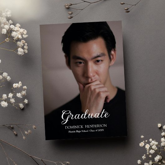 ブラックブラウン写真卒業パーティー 招待状