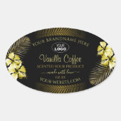 ブラックブラウン製品ラベル ゴールド ハワイ フラワーズ ロゴ 楕円形シール (正面)
