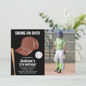 ブラックブラウン野球誕生日招待状w写真 招待状 (スタンド正面)