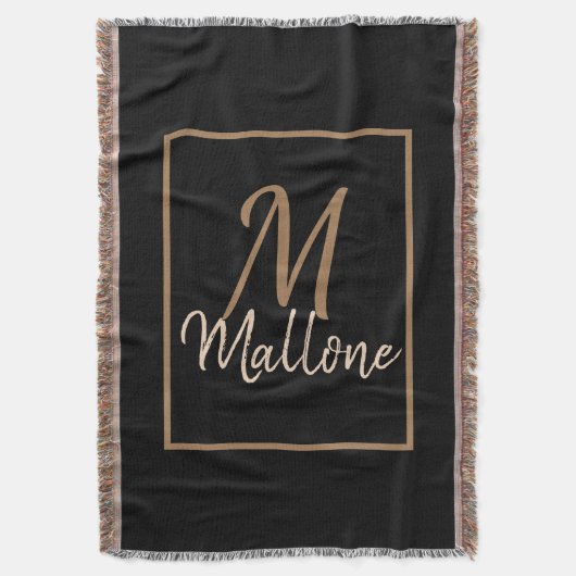 ブラックブラウン金ゴールドスクリプトエレガントモノグラム スローブランケット (正面縦)