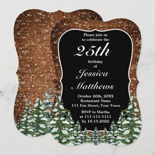 ブラックブラケットスノーウッド&フォレストバースデーパーティー 招待状 (正面/裏面)