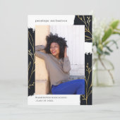 ブラックブラシのフェイクゴールドボタニカル卒業 招待状 (スタンド正面)