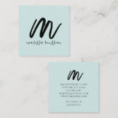 ブラックブラシスクリプトイニシャル名ブルー通話カード スクエア名刺 (正面/裏面)