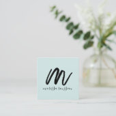 ブラックブラシスクリプトイニシャル名ブルー通話カード スクエア名刺 (スタンド正面)