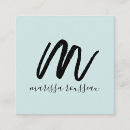 ブラックブラシスクリプトイニシャル名ブルー通話カード スクエア名刺