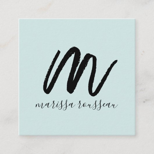 ブラックブラシスクリプトイニシャル名ブルー通話カード スクエア名刺 (正面)