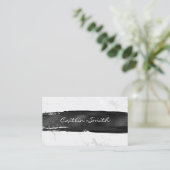 ブラックブラシストローク銀白色フォイル大理石 名刺 (スタンド正面)