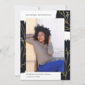 ブラックブラシフェイク金ゴールド植物卒業式 招待状 (正面)