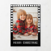 ブラックブラッシュストロークプレイドフォトトリフォールドホリデーカード 三つ折り案内状 (カバー)