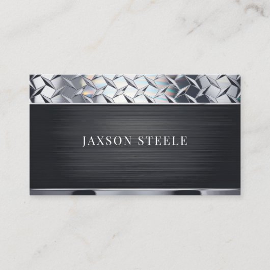 ブラックブラッシュメタルダイヤモンドプレートプロフェッショナル 名刺 (正面)