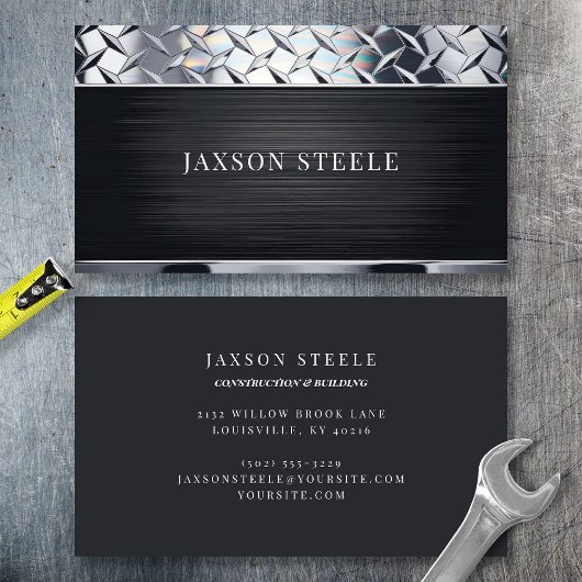 ブラックブラッシュメタルダイヤモンドプレートプロフェッショナル 名刺