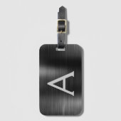 ブラックブラッシュメタルモノグラム名とイニシャル ラゲッジタグ (正面縦)