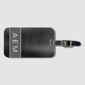 ブラックブラッシュメタルモノグラム名とイニシャル ラゲッジタグ (正面横)