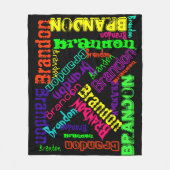 ブラックブランケット明カラフルるいネオンネームコラージュ フリースブランケット (正面)