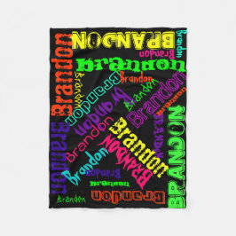 ブラックブランケット明カラフルるいネオンネームコラージュ フリースブランケット