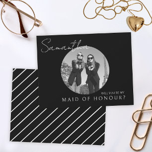 ブラックブリデス提案メイド・オブ・オーナー（花嫁付き添い人）の写真カード サンキューカード