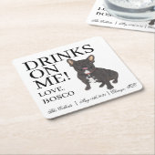 ブラックブリンドルフフランスのレンチエ結婚ブルドッグ スクエアペーパーコースター (アングル)