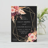 ブラックブルガンディテラコッタ金ゴールド幾何結婚の 招待状 (スタンド正面)