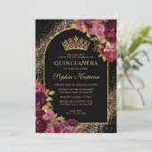 ブラックブルガンディレッド金ゴールドグリッターフローラキンセアニェラ 招待状 (スタンド正面)