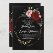 ブラックブルガンディレッド金ゴールドフローラリハーサルディナー 招待状