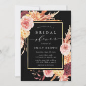 ブラックブルグンディテラコッタフローラブライダルシャワー 招待状 (正面)