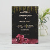 ブラックブルゴーニュと金ゴールドモダンフローラボホ結婚ズ 招待状 (スタンド正面)
