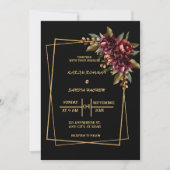 ブラックブルゴーニュと金ゴールドモダンフローラボホ結婚ズ 招待状 (正面)