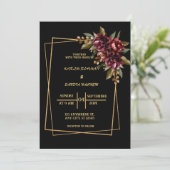 ブラックブルゴーニュと金ゴールドモダンフローラボホ結婚ズ 招待状 (スタンド正面)