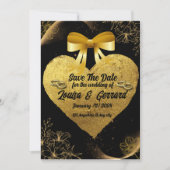 ブラックブルゴーニュと金ゴールドモダンフローラボホ結婚ズ 招待状 (正面)