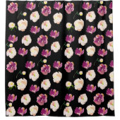 ブラックブルゴーニュピンクウォーターフローラ シャワーカーテン (正面)