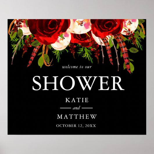 ブラックブルゴーニュフローラボホようこそ私たちのシャワー ポスター (正面)