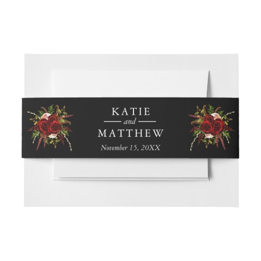 ブラックブルゴーニュフローラボホ結婚ズ 招待状ベリーバンド (正面例)