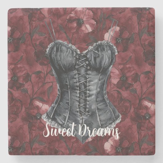 ブラックブルゴーニュレッドコルセット ストーンコースター (正面)