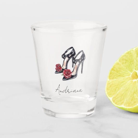 ブラックブルゴーニュレッドハイヒール ショットグラス (正面)