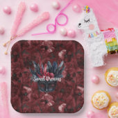 ブラックブルゴーニュレッドフェザーズマスクブライダルシャワー ペーパープレート (パーティー)