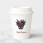 ブラックブルゴーニュレッドフェザーズマスクブライダルシャワー 紙コップ (正面)