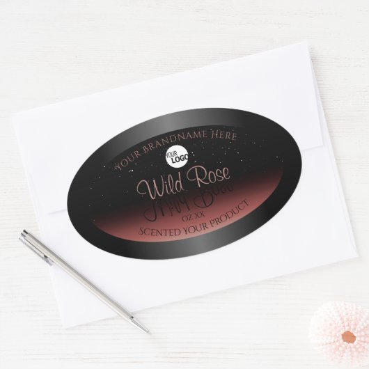 ブラックブルゴーニュ製品ラベルソフトグリッターロゴ 楕円形シール (封筒)
