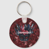 ブラックブルゴーニュ赤羽毛マスク キーホルダー (正面)