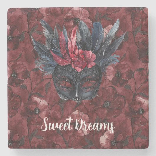 ブラックブルゴーニュ赤羽毛マスク ストーンコースター (正面)