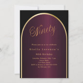 ブラックブルゴーニュ金ゴールドアーチスクリプト90th birthday 招待状 (正面)