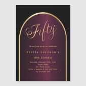 ブラックブルゴーニュ金ゴールドアーチラグジュアリー50歳の誕生日 マグネット招待状 (正面)