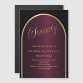 ブラックブルゴーニュ金ゴールドアーチラグジュアリー70歳の誕生日 マグネット招待状 (正面/裏面)