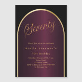 ブラックブルゴーニュ金ゴールドアーチラグジュアリー70歳の誕生日 マグネット招待状 (正面)