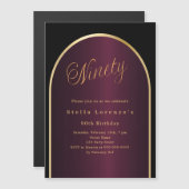 ブラックブルゴーニュ金ゴールドアーチラグジュアリー90歳の誕生日 マグネット招待状 (正面/裏面)