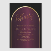 ブラックブルゴーニュ金ゴールドアーチラグジュアリー90歳の誕生日 マグネット招待状 (正面)