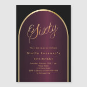 ブラックブルゴーニュ金ゴールドアーチ贅沢60歳の誕生日 マグネット招待状 (正面)