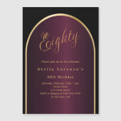 ブラックブルゴーニュ金ゴールドアーチ80th birthday luxury マグネット招待状 (正面)