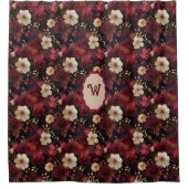 ブラックブルゴーニュ金ゴールドクリームヴィンテージフローラモノグラム シャワーカーテン (正面)